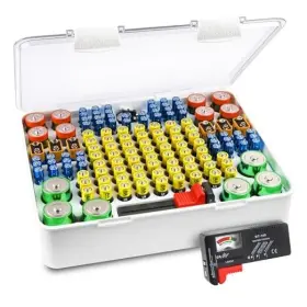 Glossyend 850013842667 140 Slot Multi Battery Storage Box Case Holder White
