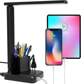 CZC018D-BLACK LED Desk Lamp Usb Ports Outlet Brightness Touch