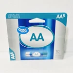 Great Value Aa Alkaline Batteries 8-pack 1.5v 10 Year Warranty. Fixed Price $14.99.