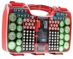 Battery Organizer Storage Case With Tester, Holds 180 Batteries, Clear Hinged. Fixed Price $37.89.
