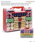 Battery Organizer Storage Case,stores 185 Batteries, Double Red , Amazing Deal. Fixed Price $12.99.