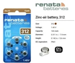 Renata Size 312 Hearing Aid Batteries Zinc Air 1.45v (6 Pack). Fixed Price $14.99.